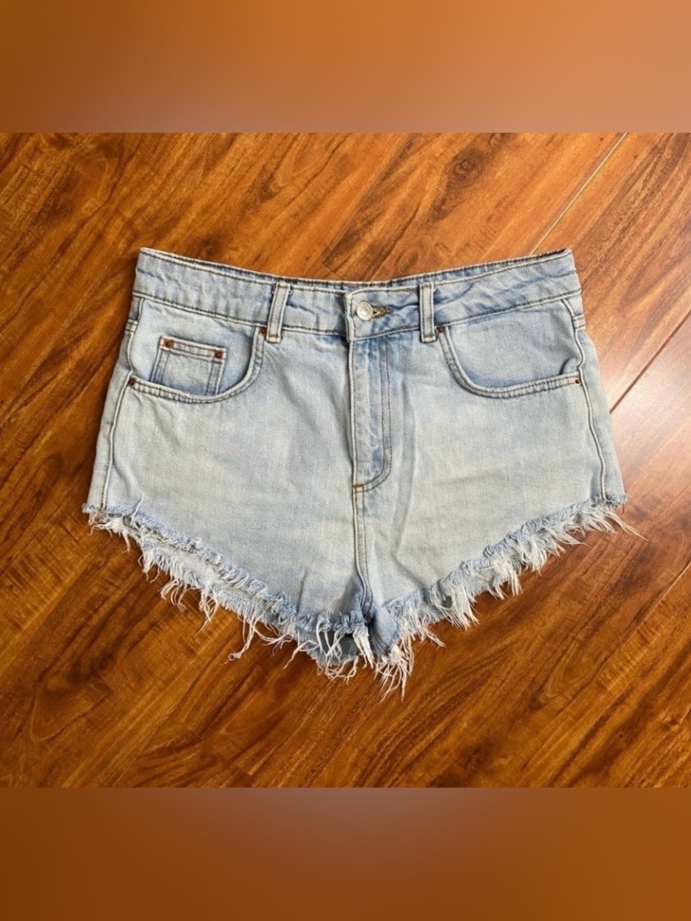 Topshop Moto Womens Blue Distressed Fringe Mom Shortie Denim Shorts Size 6 Boho